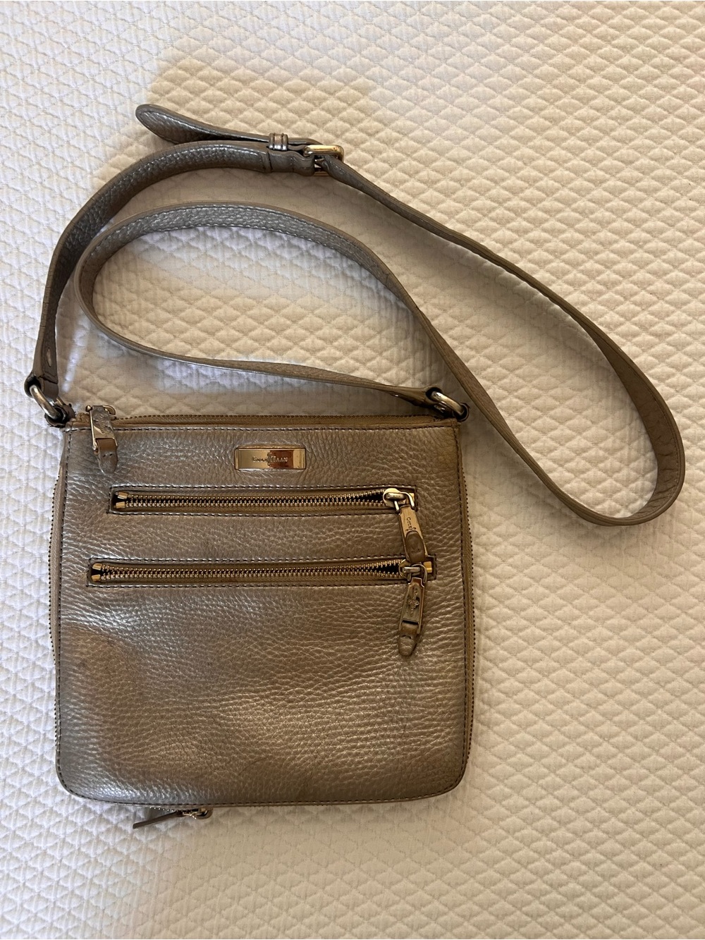 Cole Haan Pebbled Pewter Leather Crossbody Bag